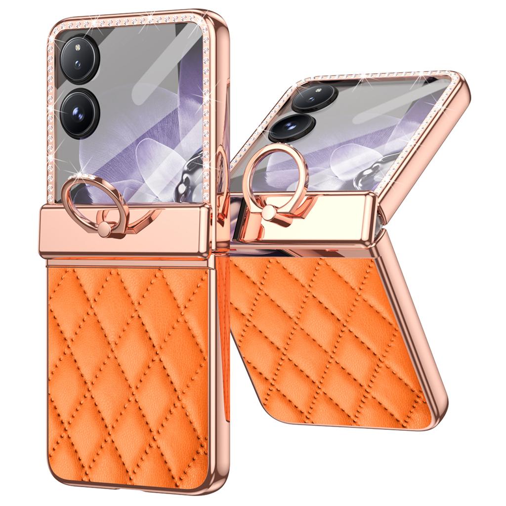 For Xiaomi Mix Flip 5G Case Ring Holder Rhinestone Leather+PC Rhombus Phone Cover