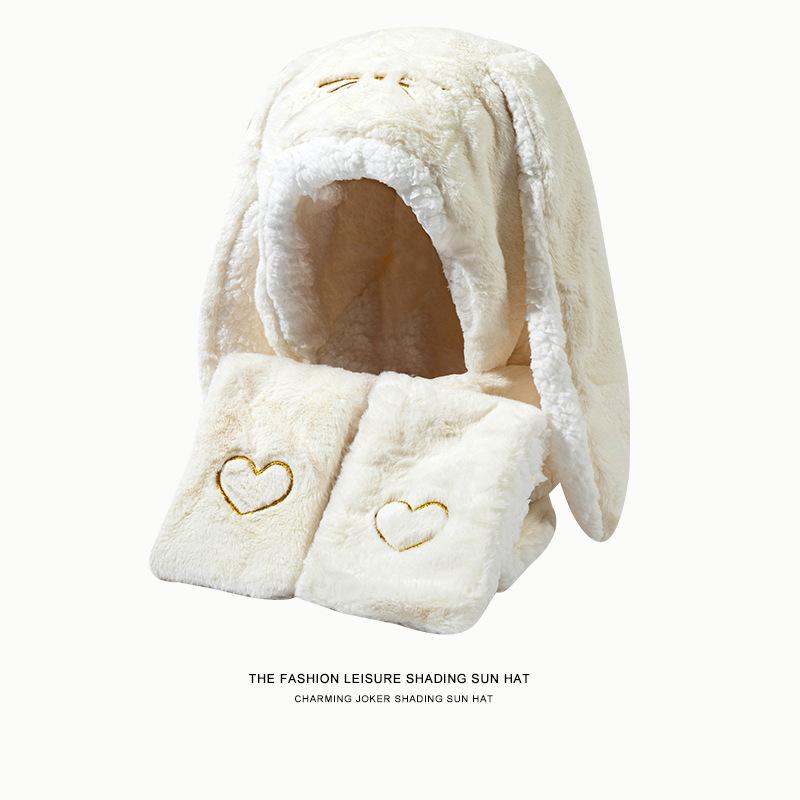 Conjunto de tres piezas de gorro, bufanda y guantes de oso grueso y lindo para mujer, cálido de felpa para otoño e invierno, gorro y bufanda integrados