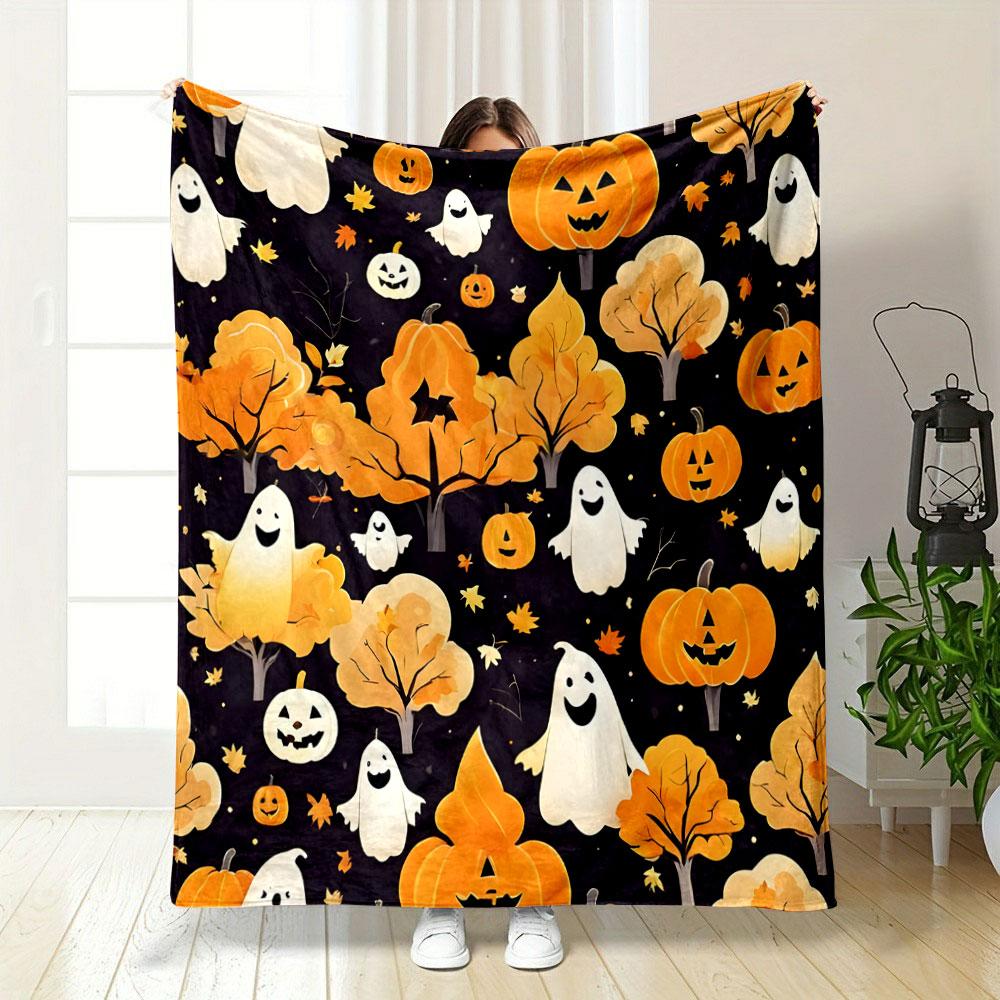 Ghosts and Pumpkins Halloween Pattern print blanket soft and cozy perfect for the living room bed sofa or a nap,gift
