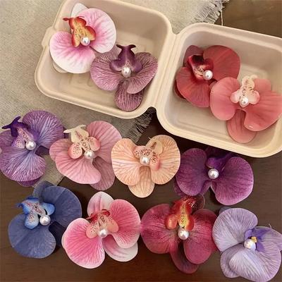 1 Stück Phalaenopsis Perlen Haarspange Orchidee Schmetterling Haarspange Entenschnabel Clip Haaraccessoires Schleife Blume Haarspangen Stoff