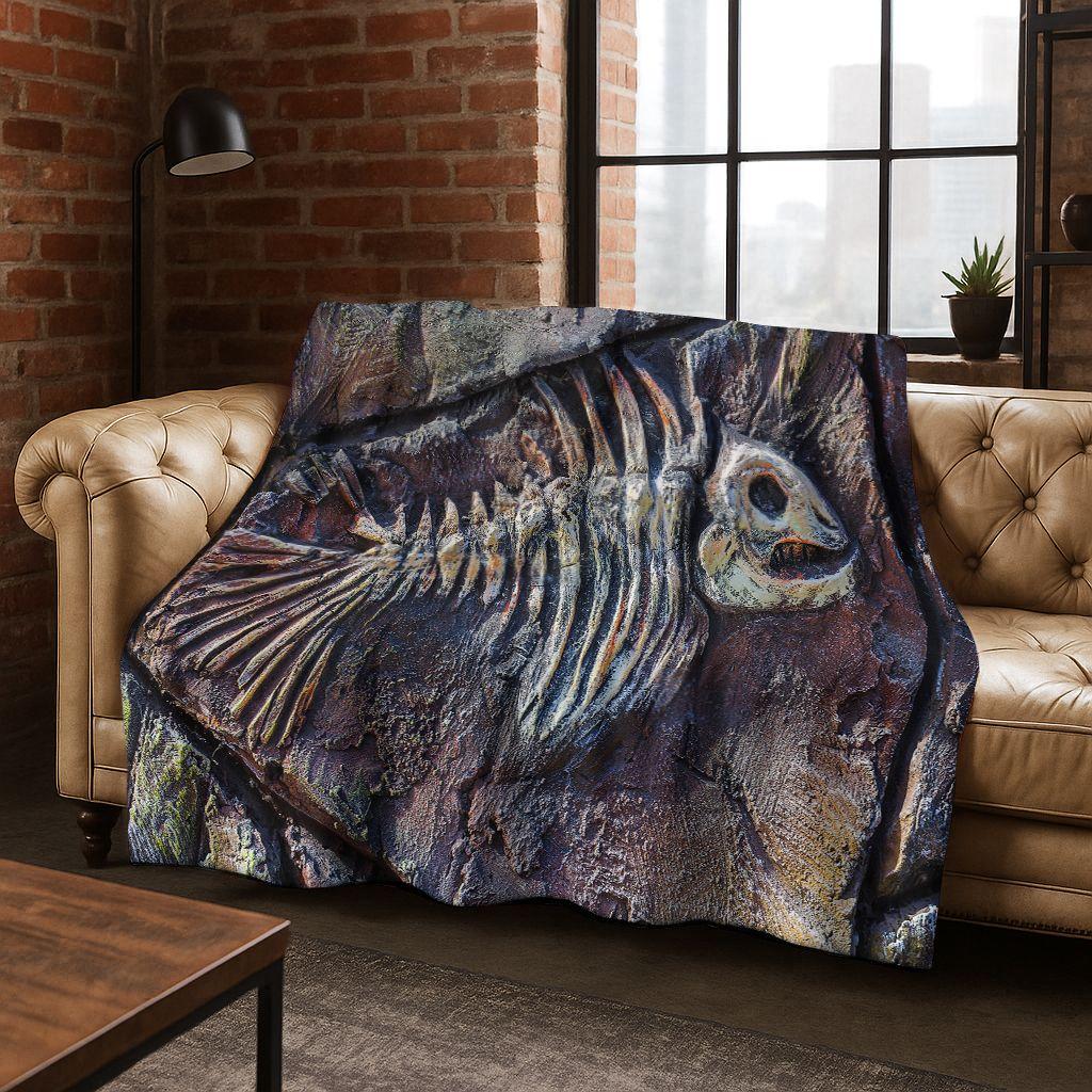 Ancient Creatures Dinosaur Ammonite Fossil Art Flannel Blanket,Cozy Soft Throw Blanket for Home Bedroom Bed Sofa Cover Gift Kid