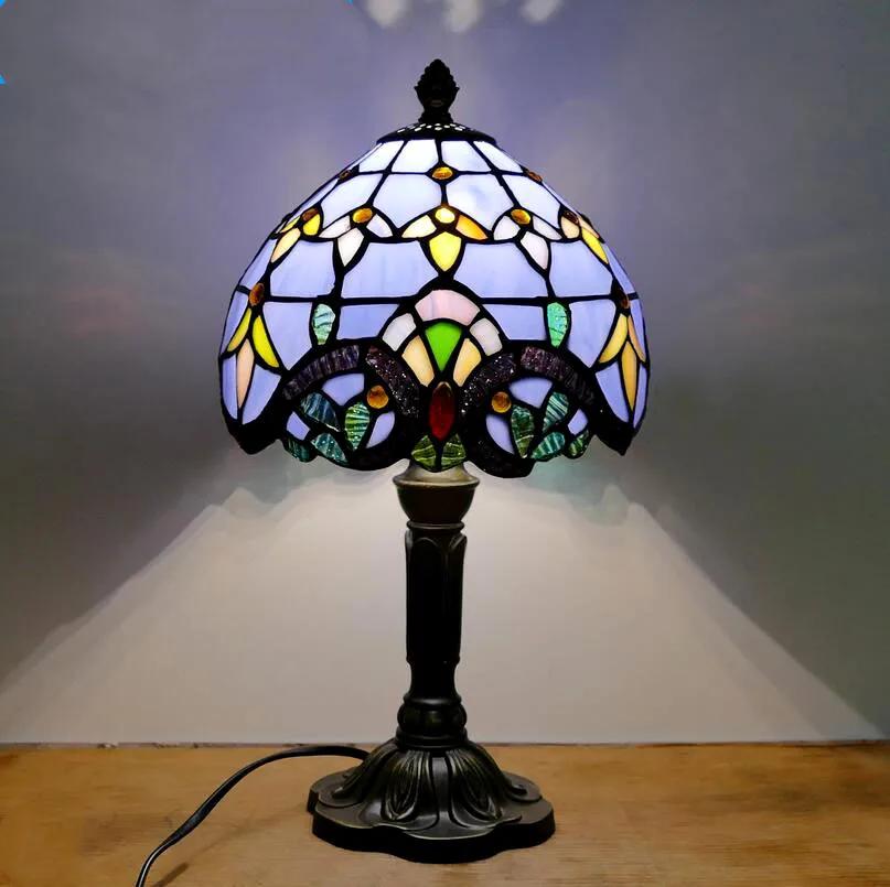 Retro Stained Glass Table Lamp E27 Colorful Art Lampshade Mediterranean Style Baroque Table Light Bedroom Bedside Decor Lighting