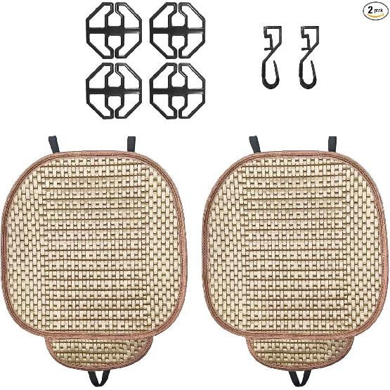 2PCS Ice Silk Car Seat Cushion, Breathable Cooling Anti-Slip Car Seat Coffee