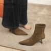 Fashion High Heel Women's Ankle Boots Soft Leather Suede Elegant Office Ladies Short Boots Bota Feminina Size 35-39 Pointed Toe Botines