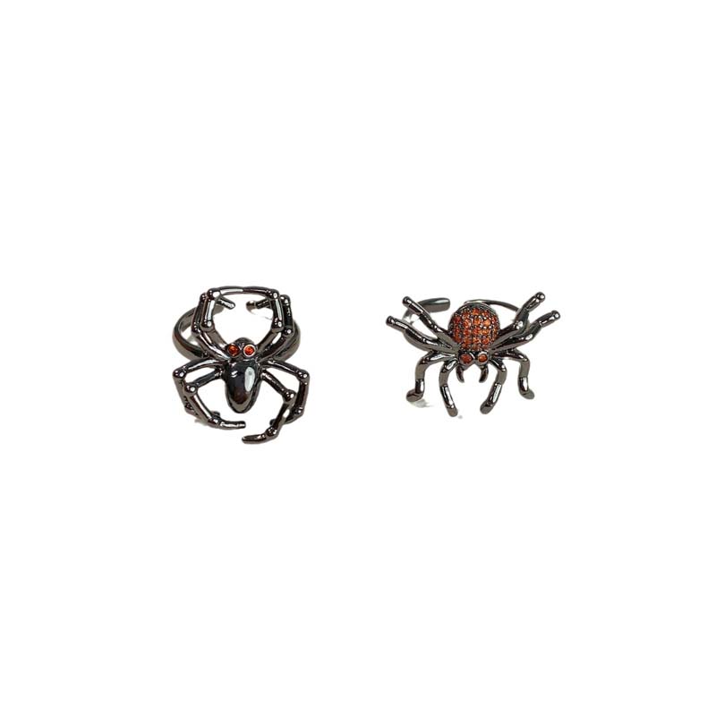 Punk Gothic Black Spider Animal Rings for Men Women Fashion Shiny Crystal Adjustable Open Finger Rings Y2K Jewelry Party Gifts