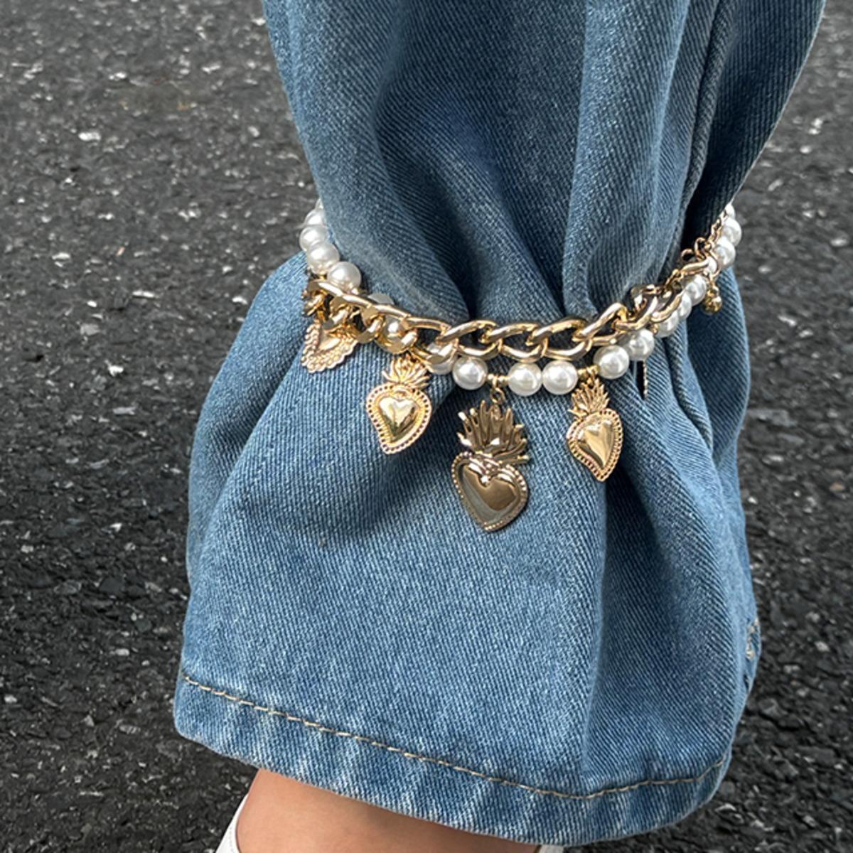 

SHIXIN 2 Pcs/Set Imitation Pearl Chain Anklets for Women Vintage Love Heart Pendant Ankle Chain Summer Beach Sandals Jewelry New