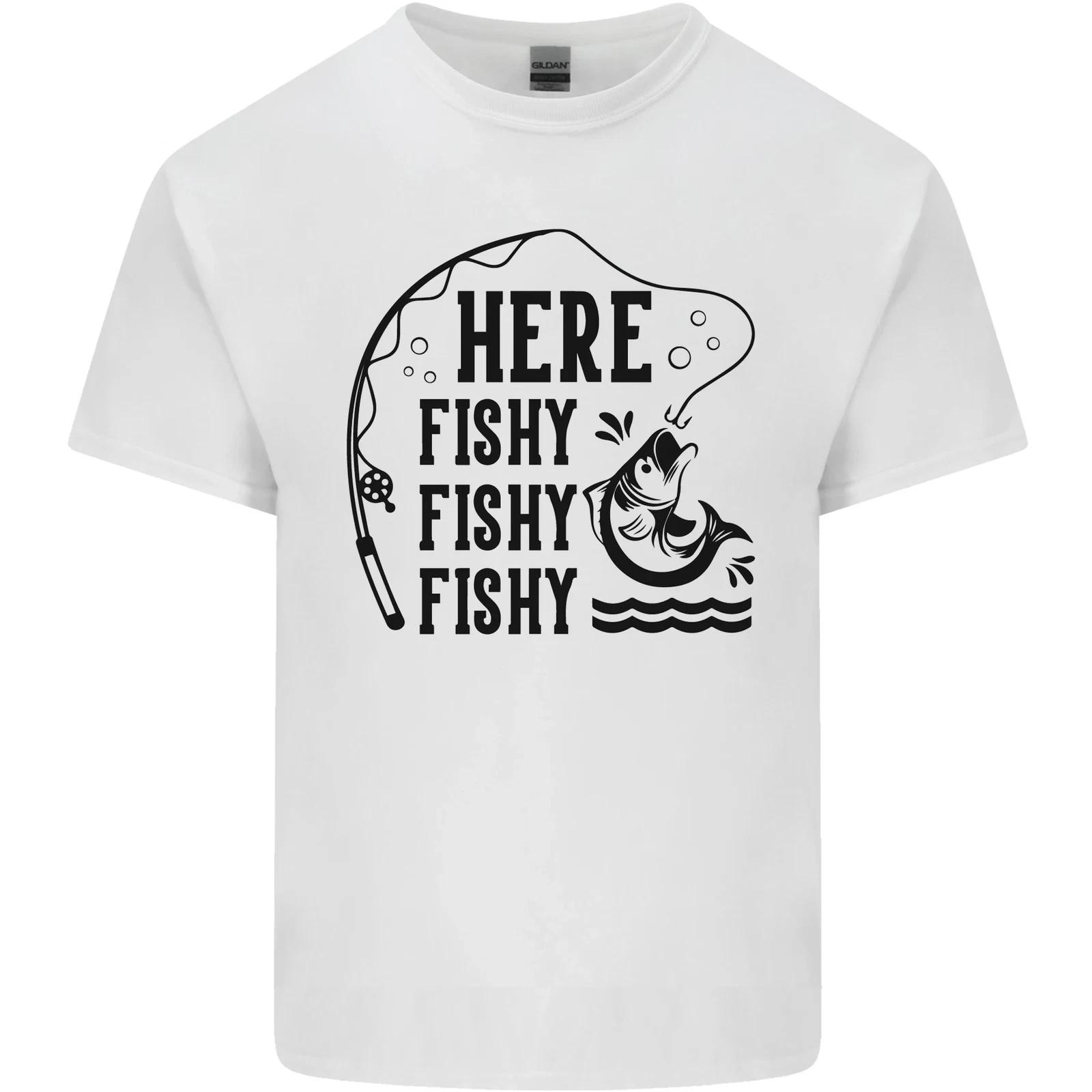 Here Fishy Fishy Funny Fishing Fisherman Kids T-Shirt Childrens S