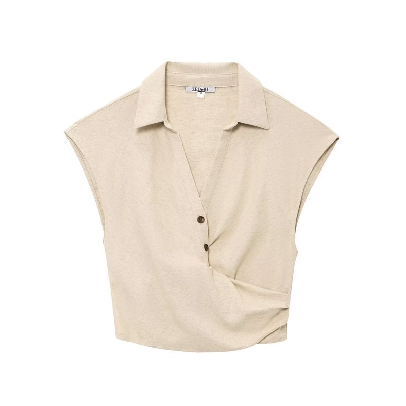 Kaslead New Arrival Women's Fashion Style Linen Blend Short Top Skirt 7969033 7969034