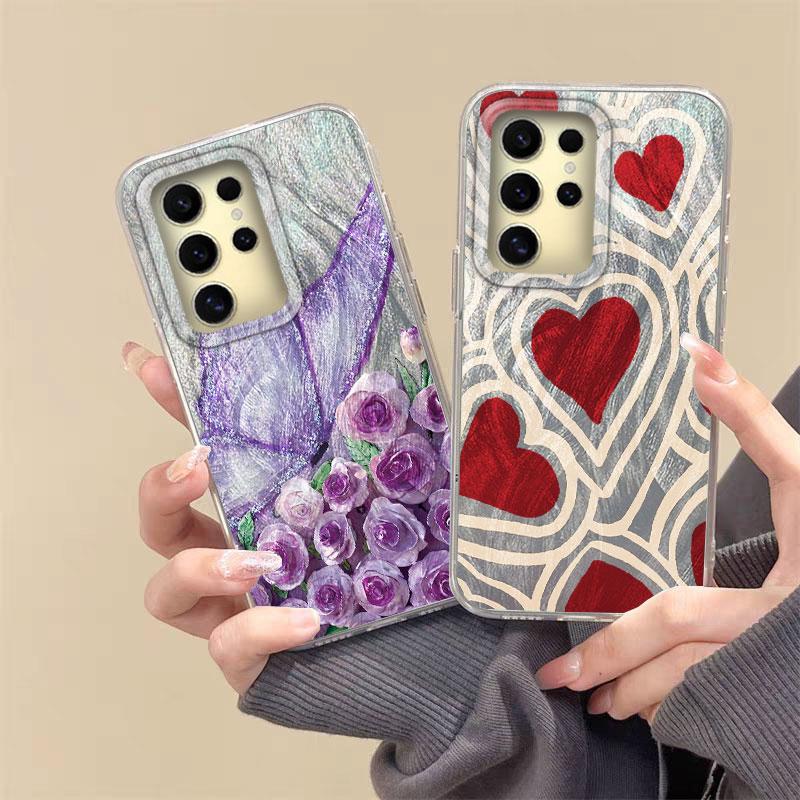 Case For Samsung Galaxy A56 S24 S25 Plus Ultra A15 A25 A55 A35 A16 A26 A36 5G Phone Cover Graffiti New Pink Love Patterns Bumper