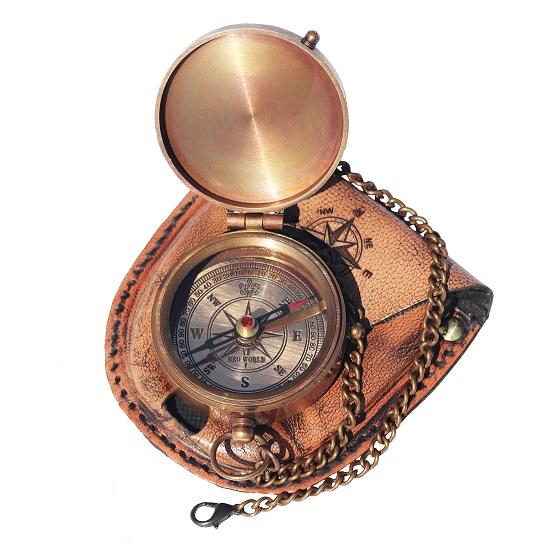 Busolă din alamă pentru bărbați, busolă de buzunar cu carcasă de piele, idee de cadou religios făcut manual, comuniune, botez (pentru Fiul meu, Cu dragoste, Mama)