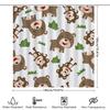 Adorable Monkey Bears Shower Curtain Waterproof Fabric Decorative Bathroom Window Covering For Kids Bath Room Green Leaf Print