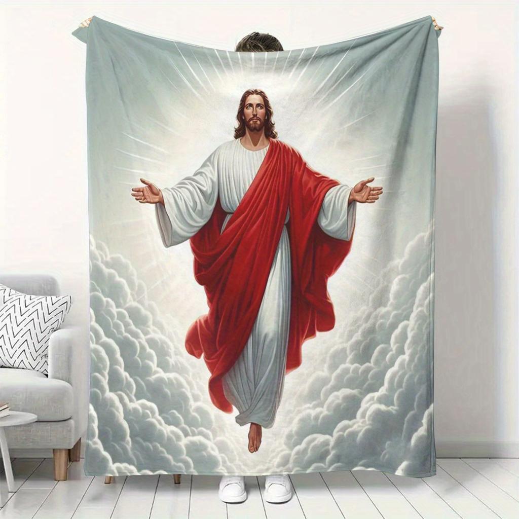 Fleece Blanket with a Religious Theme Featuring The Ascension Of, Perfect for Dorms And Offices for Napping. Printed Blanket, a