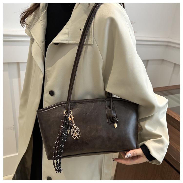 Women's Vintage Faux Leather Tote Bag, Large Capacity Office Shoulder Handbag, Soft Zipper Closure Work Bag