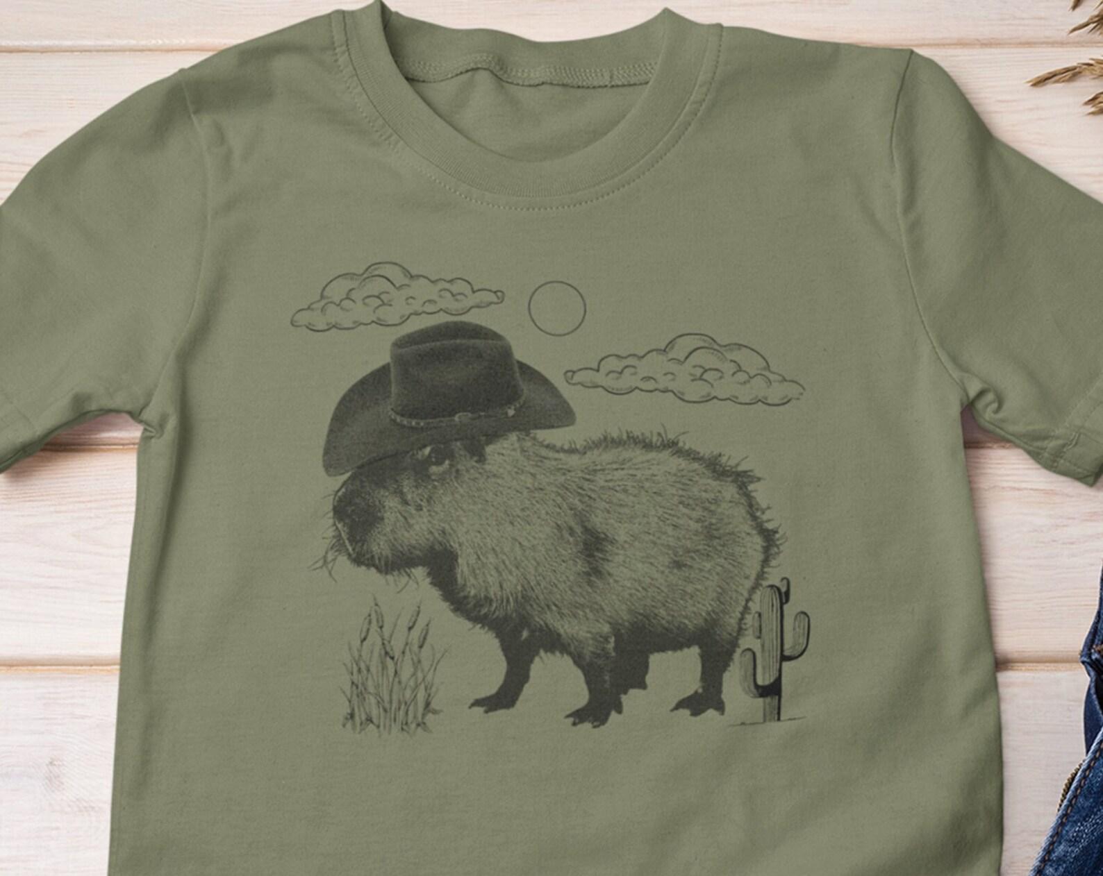 Western Capybara Shirt, Rodent Shirts, Funny Cactus Shirts, Rodeo Desert T Shirt, Cowboy Desert Shirts, Vintage Western Theme Graphic Tee S