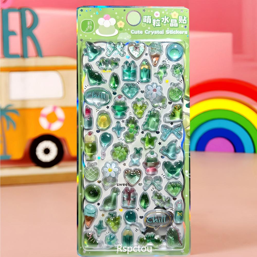 4pcs Kawaii Animals Dessert Cartoon Crystal Stickers Waterproof Decorative Phone Case Stationery Planner Cute 3D Sticker