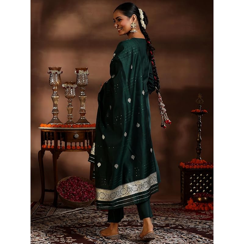 Libas Women s Silk Blend Kurta Set (39055_Green L