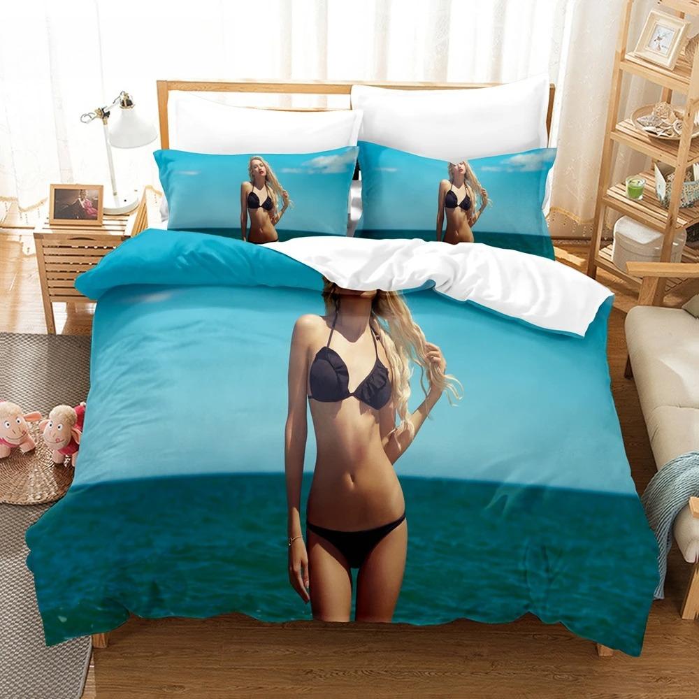 3D Print River Stream Bikini Beauty Bedding Set For Women ,boys Men Super Comfortable Microfiber Fabric Duvet Cover+Pillow Cases