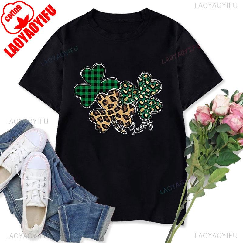 Womens Tshirt St Patricks Day Graphic Tops Funny Short Sleeve Shamrock Shirts Cute St Pattys Printed Tee Unisex Cotton Camisetas