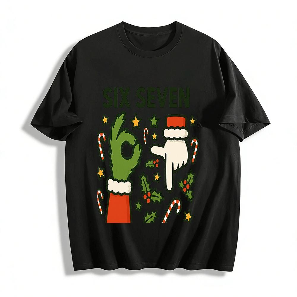 Funny Christmas Gesture Six Seven Graphic Top Pure cotton T-shirt XXS