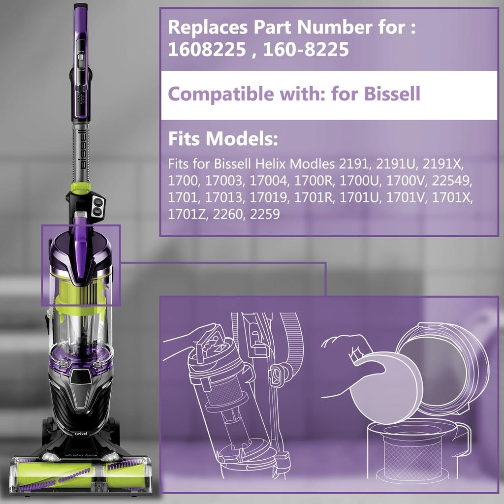 4 Pack Replacement 1608225 Vacuum Pre Motor Filter for Bissell 1797 2190 2256 2256K 2258 2259 2260 2191 2253 22547 22549 2316 2692 2488 1700 1701