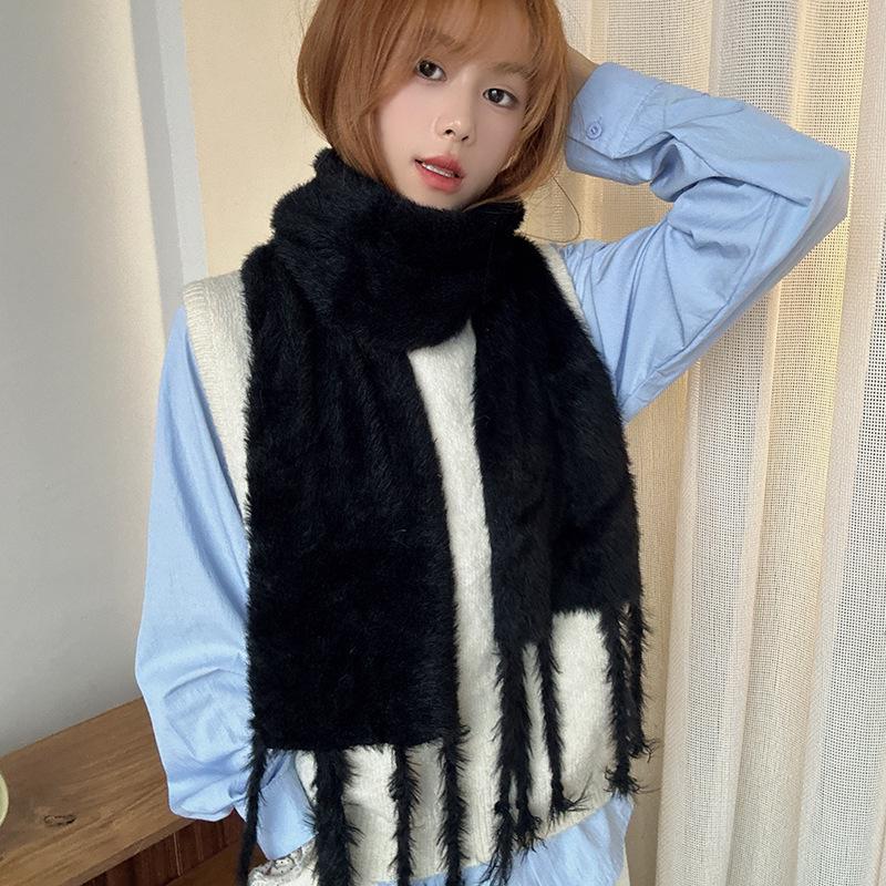 Luochi Knitting~Candy Color Plush Scarf: Soft, Skin-Friendly, Warm Tassels & Braids, Versatile Winter Neck Warmer for Women.