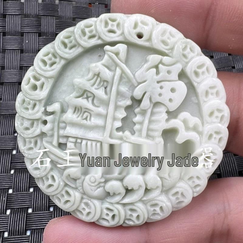 Emerald Green Guanyin Buddha Dragon Jade Pendant - Heart-Shaped Jade Stone for Car or Necklace