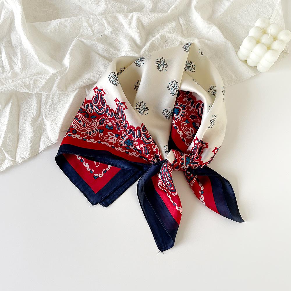 71Cm Silk Scarf Women's High-end Sense European and American Hot-selling Printed Fashion Scarf Retro Paisley Cashew Flower Satin Square Scarf