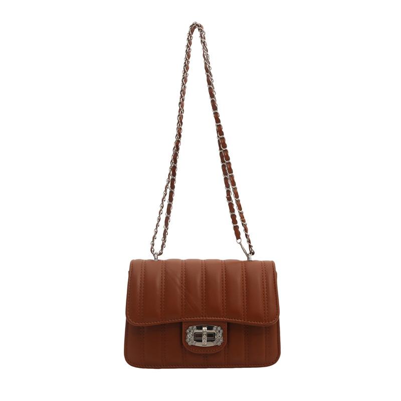 

Chain Trend Crossbody Bag 2024 Summer New Bag Women s Diamond Lock Shoulder Bag Casual Commuter Small Square Bag коричневий