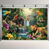 Arazzo 2D Fauna della Foresta Pluviale Tropicale Tessuto di Sfondo Animale Selvatico Leone Tigre per Festa