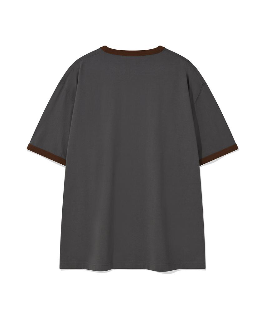 WACKY WILLY Typo Ringer Short Sleeve T-Shirt Charcoal