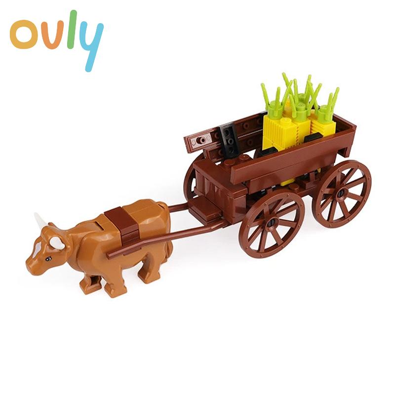 Ovly Zestaw części Farm Carriage Gardening MOC z wozem wołowym, zwierzętami DIY, klocki konstrukcyjne, zestaw do pieczenia kurczaka w stylu retro, prezent dla dzieci z instrukcją