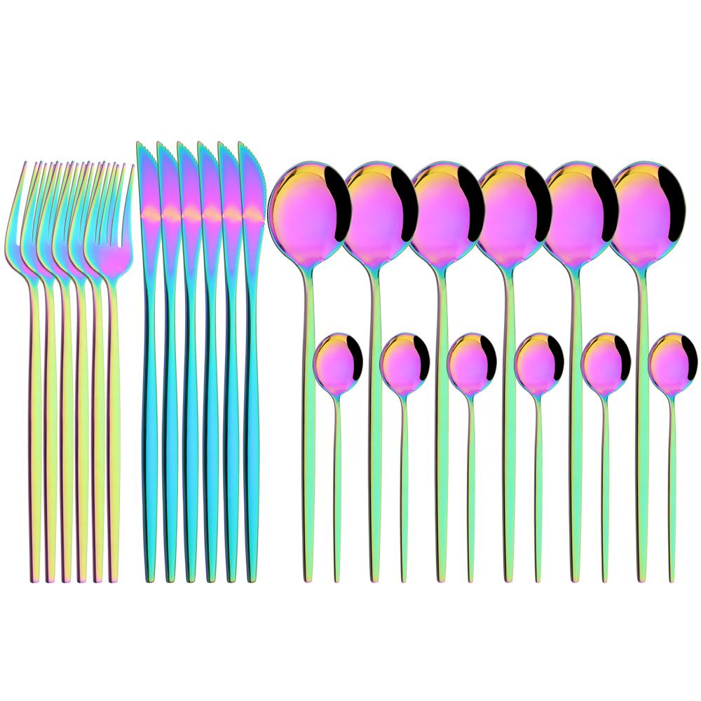 Jankng Gold 24Pcs Dinnerware Stainless Steel Cutlery Set Knife Fork Spoon Western Tableware Set Dinner Kitchen Silverware Set