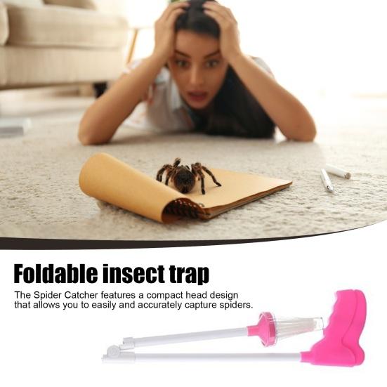 Spider Catcher Long Handle Contactless Spider Grabber Insect Pickup Tool Foldable Cockroach Trap for Indoor Outdoor Use