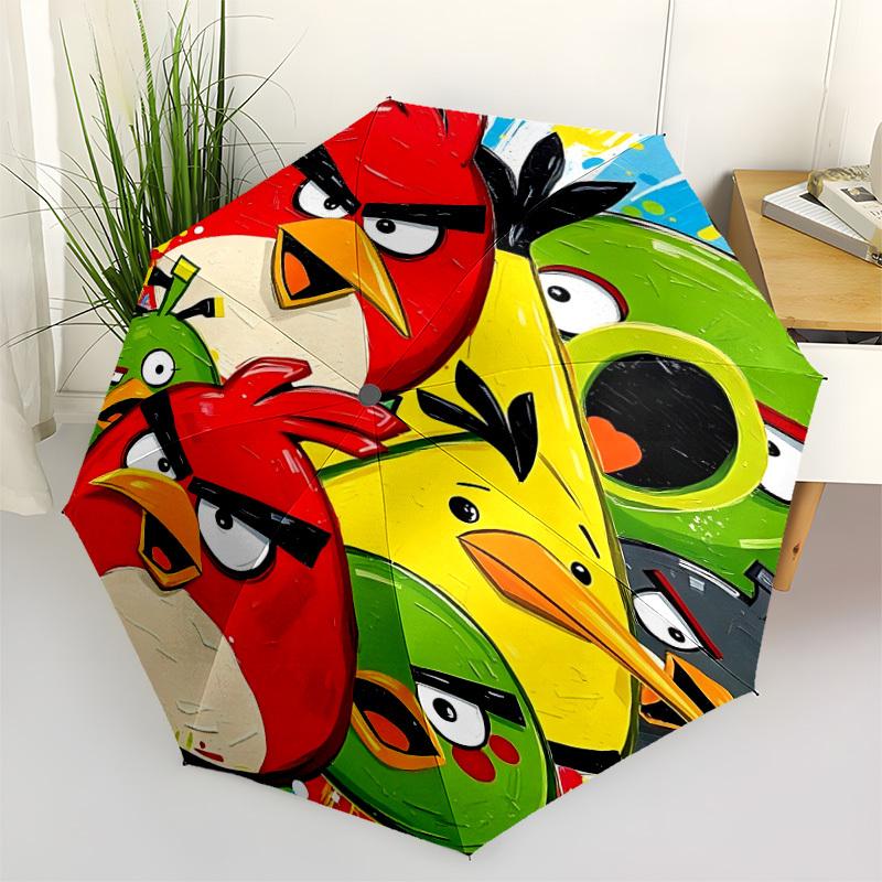 1 Stück Angry Birds Automatischer Auf-/Zuklappbarer Regenschirm, Winddichte 8-Rippen-Konstruktion, Leichter Reise-Regenschirm für Damen/Herren 14
