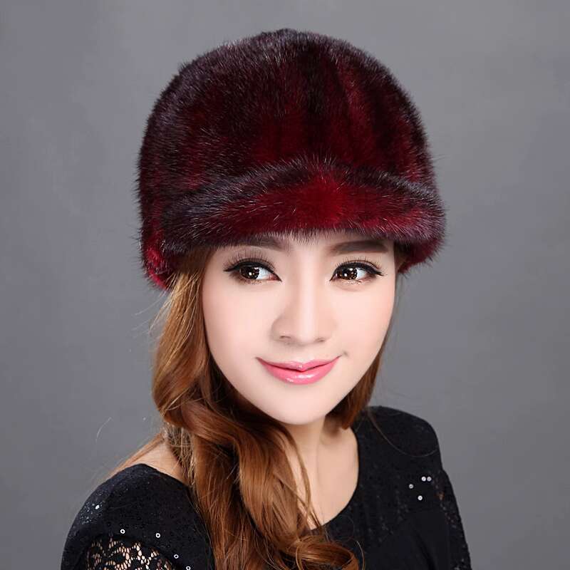 Real Mink Fur Hat Women'S Winter Fashion Baseball Hat Warm Mink Fur Knight Duck Tongue Hat Luxury Keep Warm Russian Lady Caps