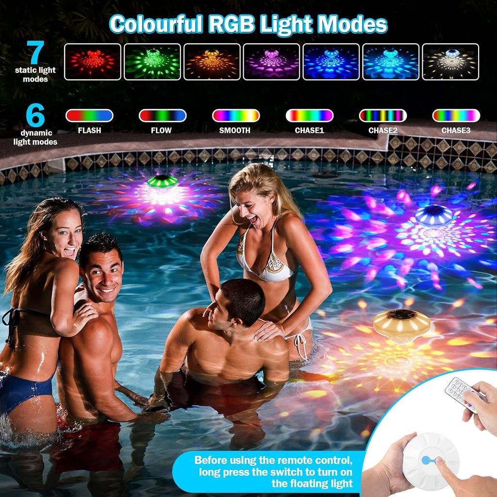 Floating Pool Lights, Pool Lights That Float with Remote, Rechargeable 4000mAh IP68 Waterproof Upper and Lower Color Changing Light with 6 Dynamic