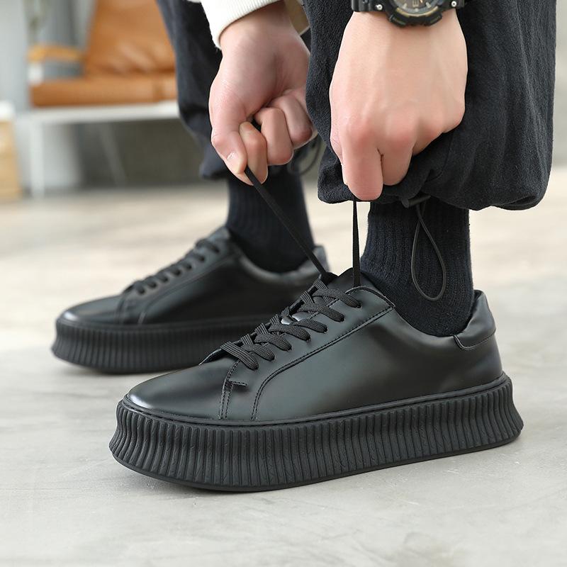 Fashion Fashion Cow Leather Casual Sneakers Men Spring Autumn Solid Color Increase Board Shoes Male Designer Platform Zapatos Hombre