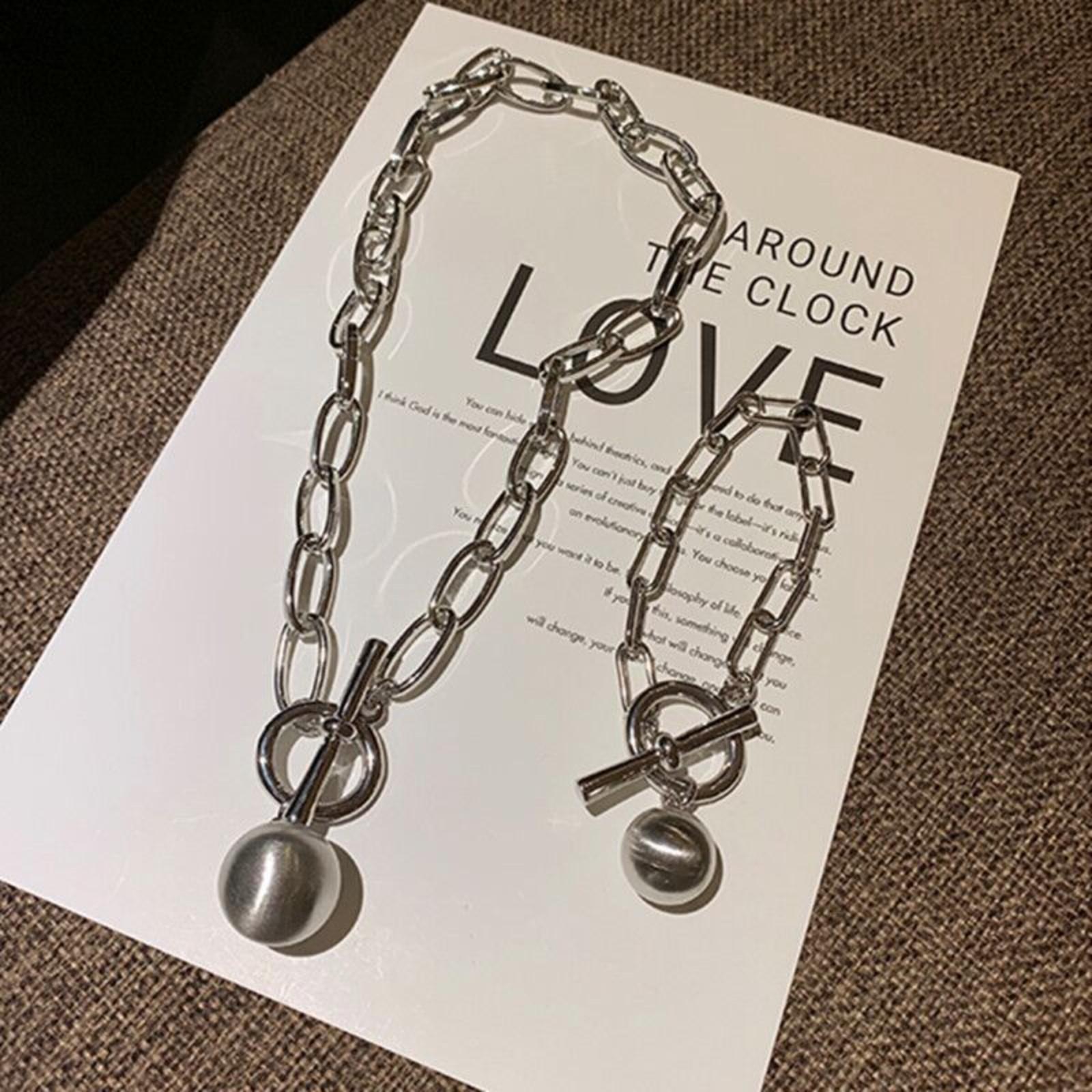 

Ожерелье OT Circle Женское металлическое ожерелье с подвеской в виде шара Толстая цепочка Браслет Хип-хоп Ключица Аксессуары One Size серебряный