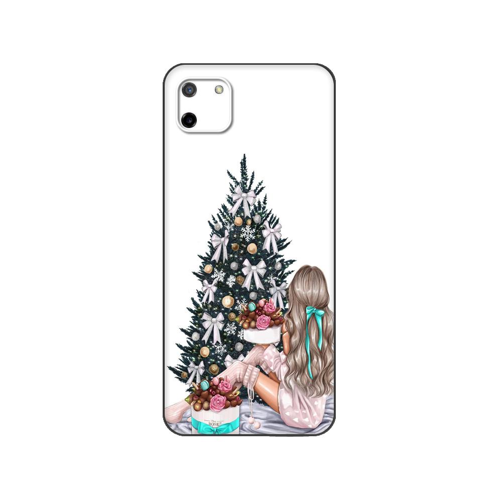 Husă neagră din tpu pentru OPPO Realme C11 2020 2021 C20 C21 C21Y C25Y Husă din spate Fashion Girl Crăciun Fericit