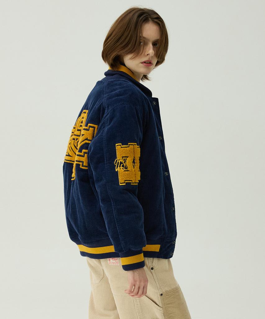 Magoodgan Varsity 5704 Corduroy Padded Wappen Navy Oversized Stadium Jacket