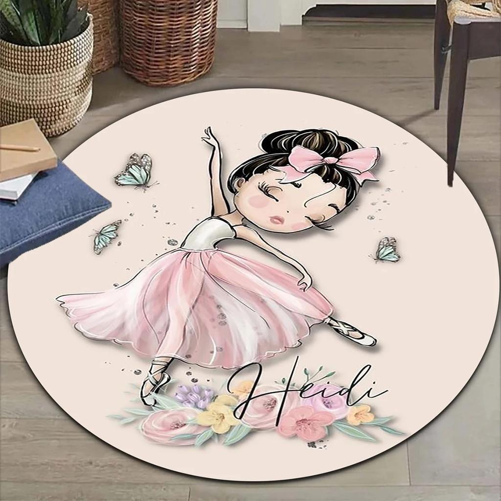 Cartoon Ballet Girl Round Carpet Moon Princess Print Rug For Children's Room Sofa Living Room Balcony Corridor Decor Floor Mat