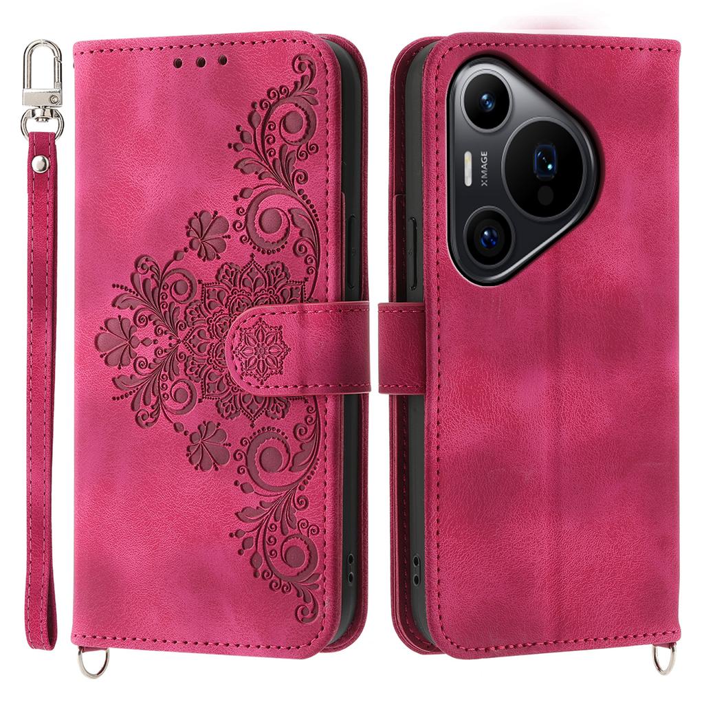 For Huawei Pura 70 Pro/Pura 70 Pro+ Crossbody Case Flower Pattern Design PU Leather Flip Phone Cover