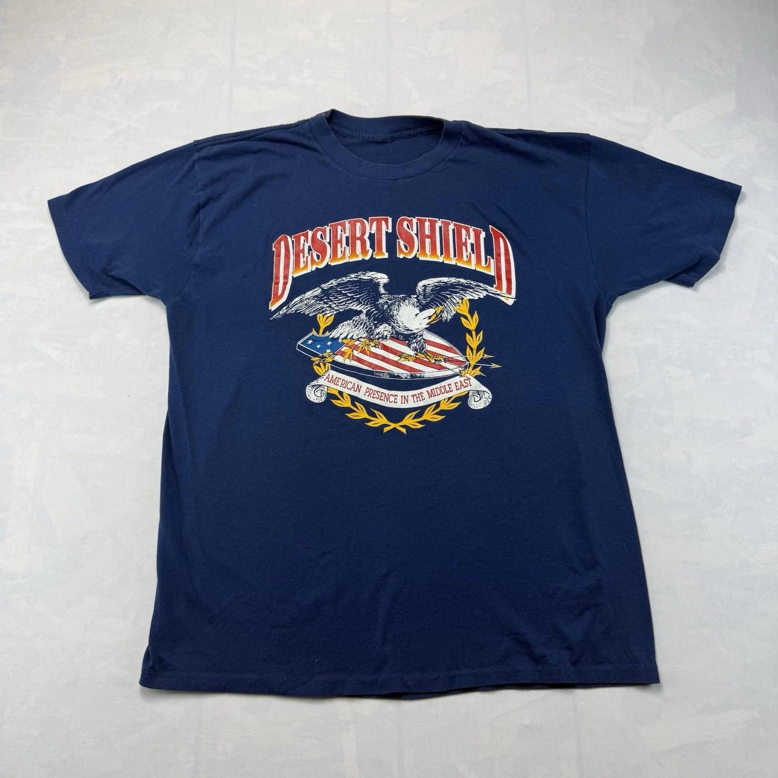 

Vintage Desert Shield Gulf War Eagle USA Graphic T Shirt Mens L Single Stitch S