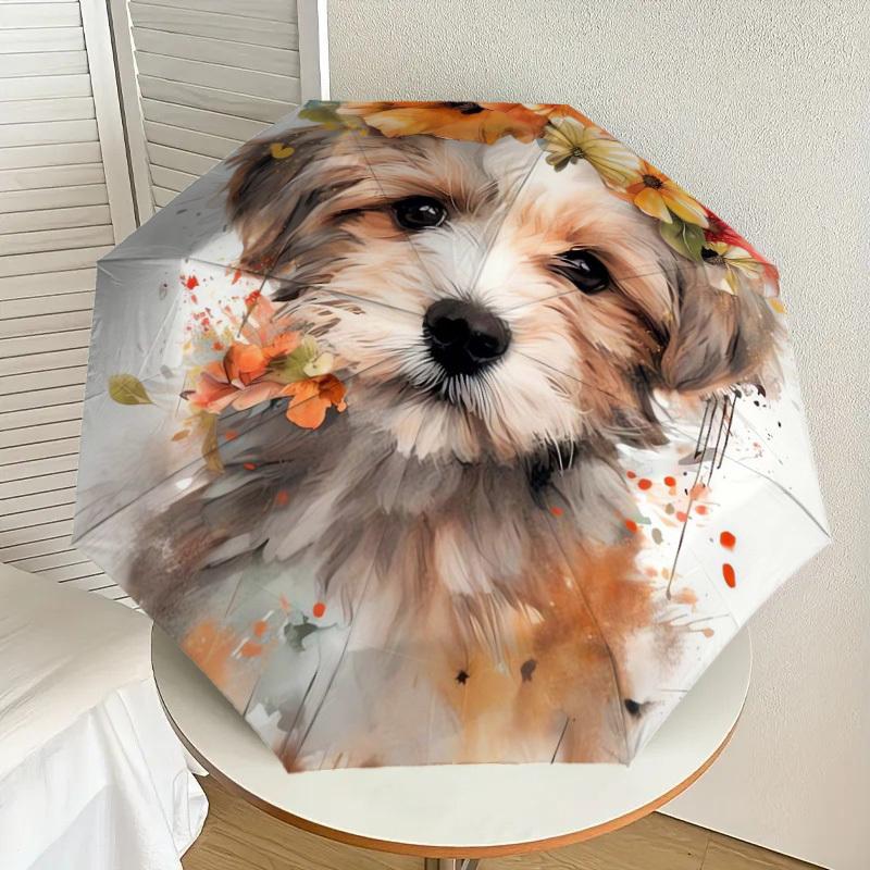 

1pc Floral Puppy Portrait Umbrella with Plastic Handle,Suitable for All Seasons Home Travel Outdoor UmbrellaDD419