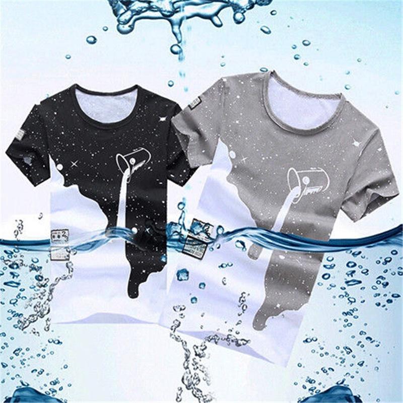 Trendy Mens Fashion Milk Poured Pattern Printed Short Sleeve Round Neck T-shirt