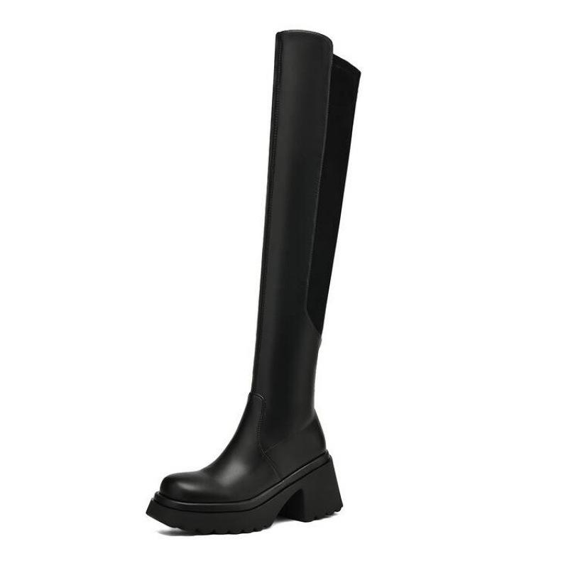 Korean version suede high-heeled large-size women's boots comfortable side zipper solid color square-heeled thick-soled leather boots non-slip autum