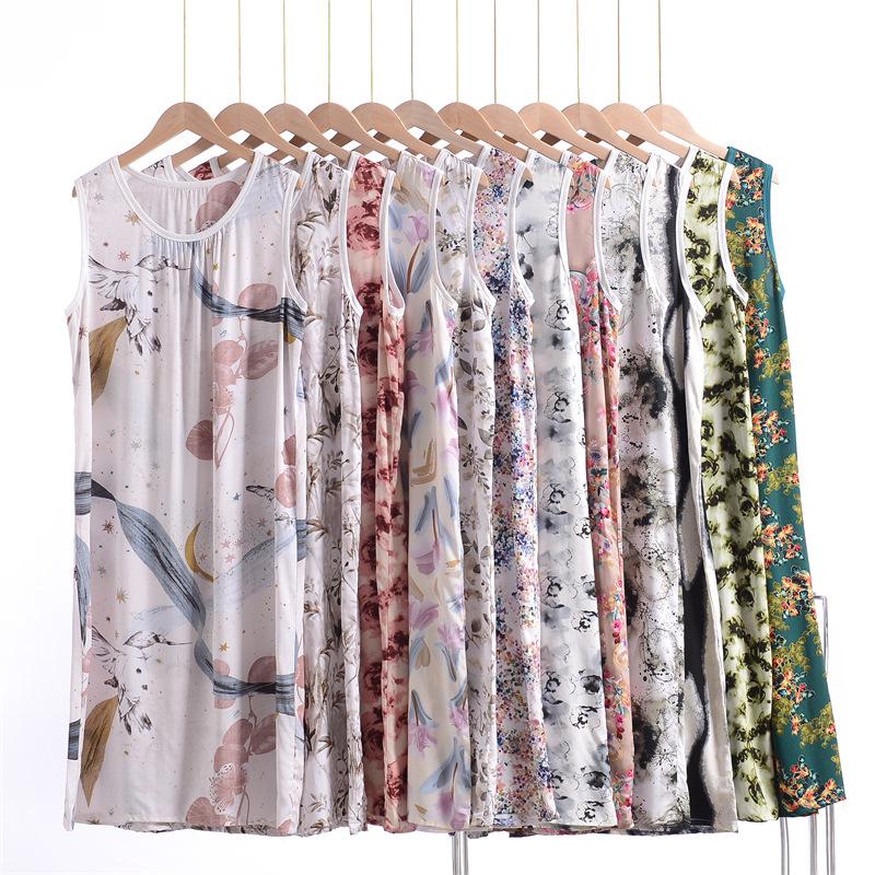 Camice da notte estivo in cotone e seta da donna con stampa floreale in misto cotone-seta senza maniche taglie forti vestibilità comoda