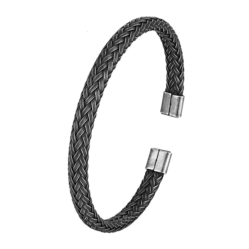 Punk Rock Locomotive Men Vintage Black Bangle Stainless Steel Cuban Cuff Bracelets Hand Wristband Accessories