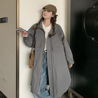 Femeii coreean stil mediu lungime vrac dimensiune mare windbreaker lucru haină femeii cu buzunar mare cu glugă windbreaker