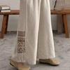 And Thin Womens Summer Cotton Linen Cropped Wide Leg Pants With Embroidered Artistic Retro Embroidery Ethnic Style Loose Casual Pants For Women